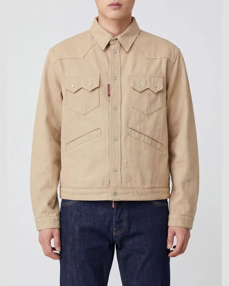 Dsquared2 Kurze Hemdjacke aus Baumwolle mit aufgesetzten Taschen Beige