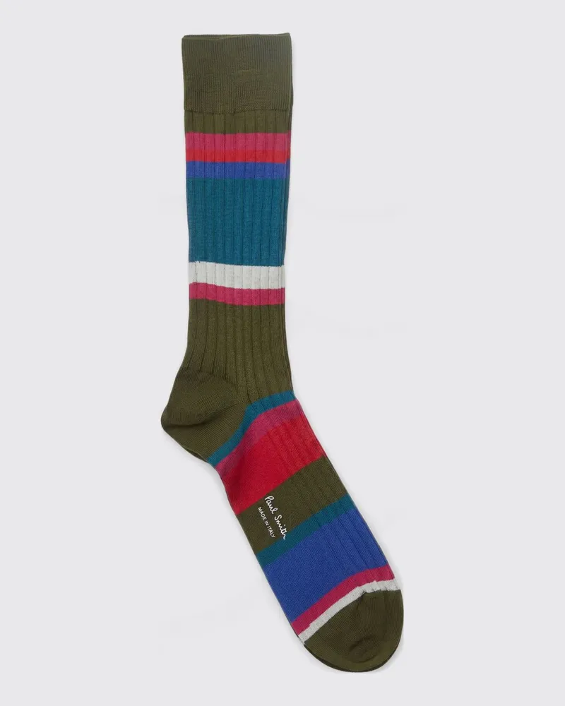 Paul Smith Mehrfarbig gestreifte gerippte Socken aus Bio-Baumwolle Kaki