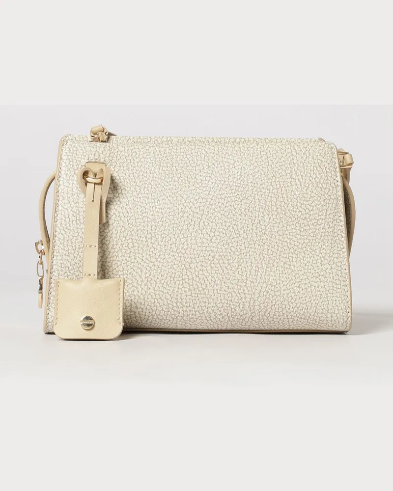 Borbonese Mini-Umhängetasche mit Polka-Dots aus recyceltem Nylon mit Charm Sand