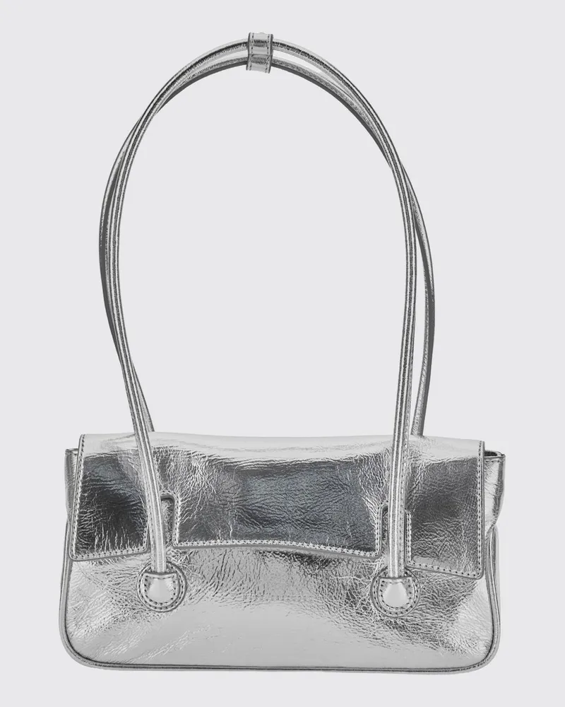 Marge Sherwood Mini-Schultertasche aus Glattleder mit doppeltem Henkel Silber