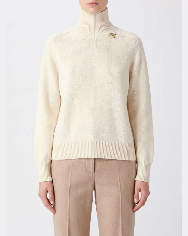 Fabiana Filippi Rollkragenpullover aus reiner Schurwolle mit Metalldetail Natural