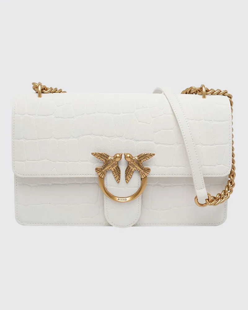 Pinko Mini Love Bag aus Leder mit Animal-Print und Love Birds-Logo Weiß