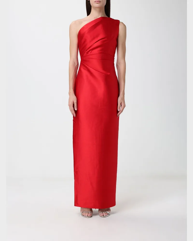 Solace London Langes One-Shoulder-Abendkleid aus Satin von mit Rückenschlitz Rot