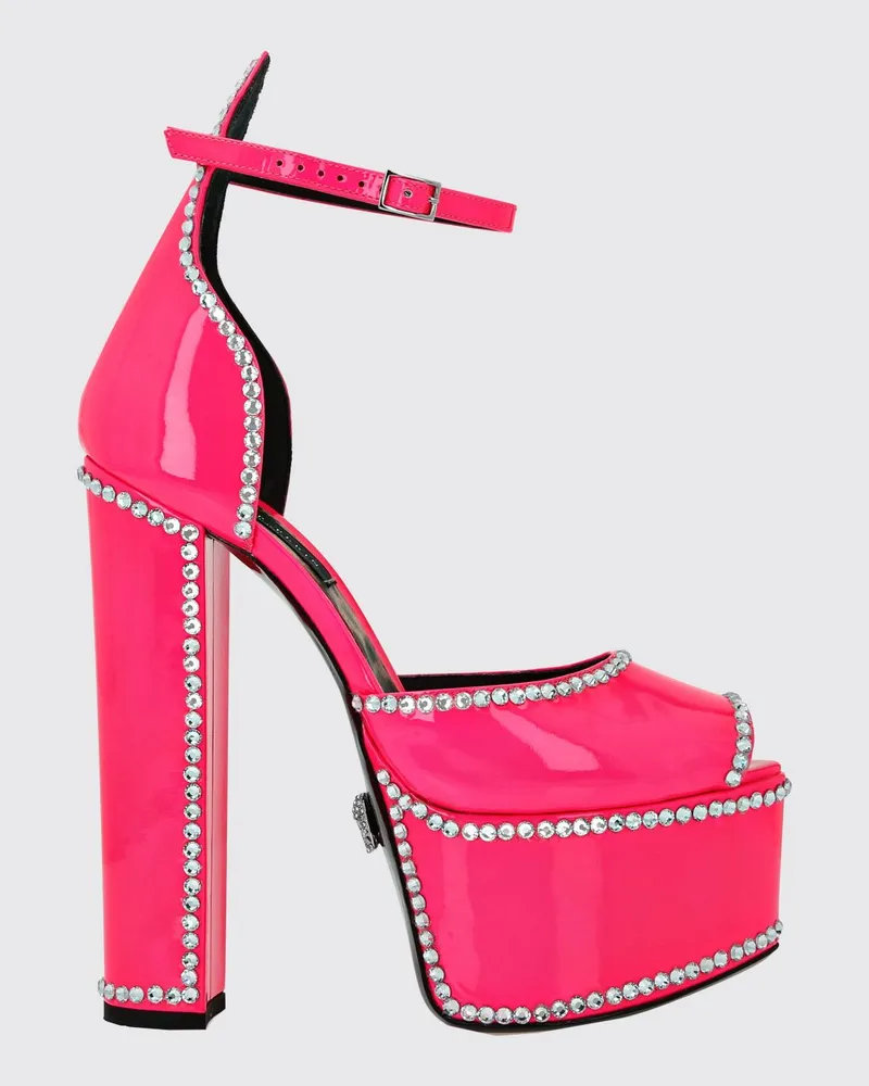 Philipp Plein Plateau-Sandalen aus Lackleder mit hohem Absatz und Strass Pink