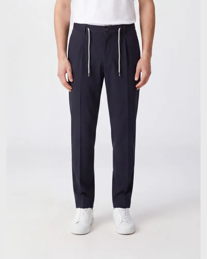 Eleventy Slim Fit Chino-Hose aus Baumwolle von mit Bundfalten und Kordelzug Blau