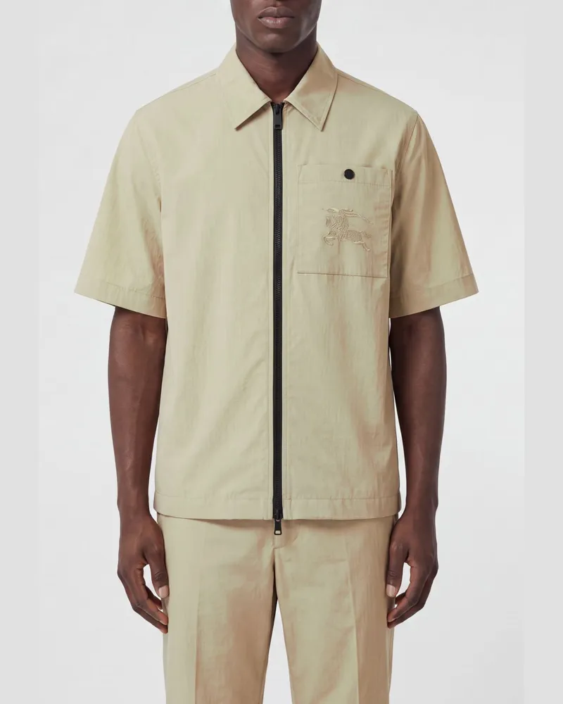 Burberry Kurzärmeliges Nylonhemd mit Reißverschluss und aufgesetzten Taschen Beige