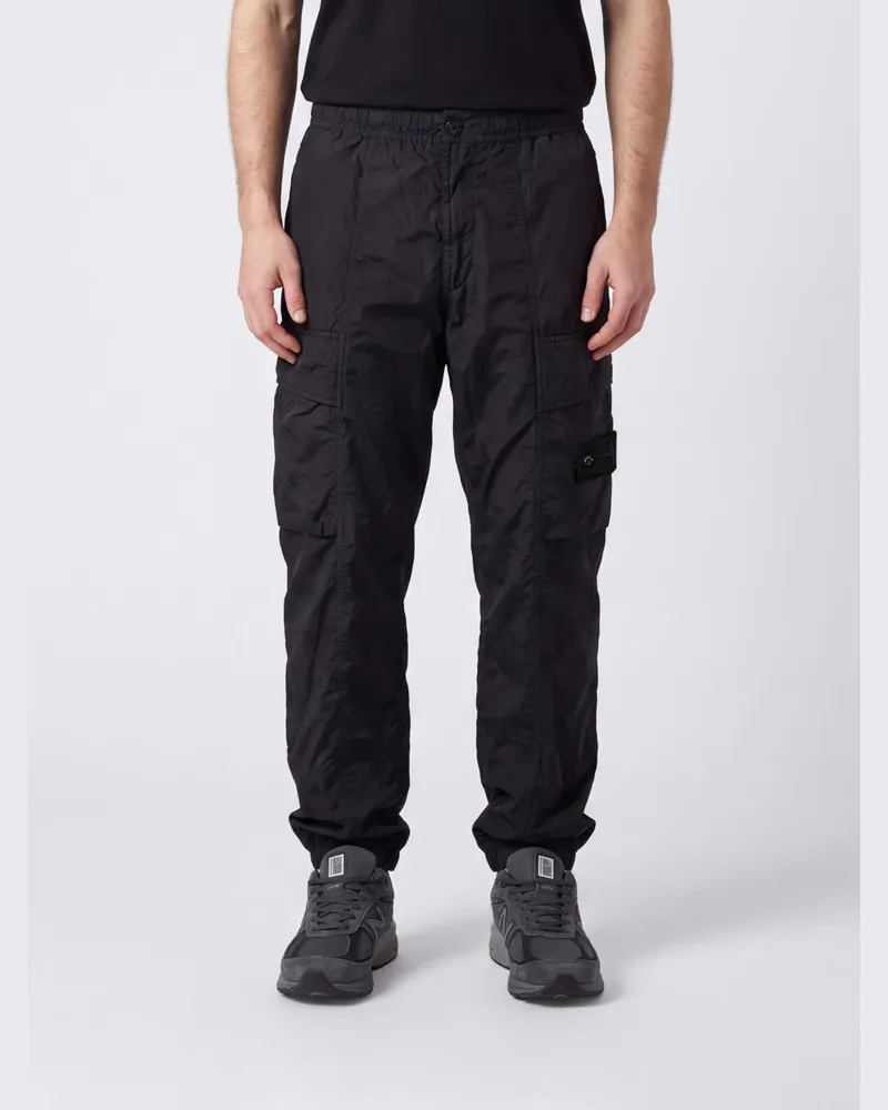 Stone Island Cargohose aus der Ghost-Kapselkollektion aus recyceltem Nylon mit Badge Schwarz