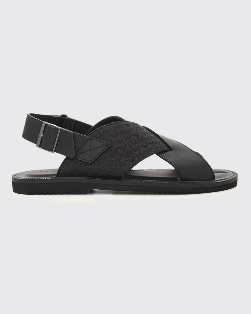 Emporio Armani Slingback-Sandalen aus Nylon und Leder mit Jacquard-Logo Schwarz
