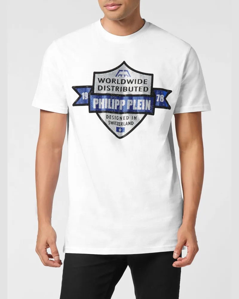Philipp Plein Baumwoll-T-Shirt mit besticktem Strass-Logo Weiß