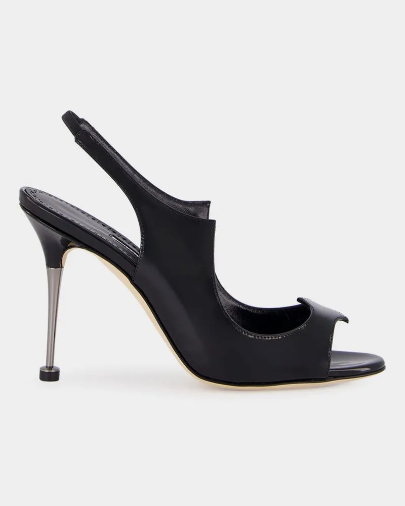 Manolo Blahnik Minza Hochhackige Slingback-Sandalen aus Lackleder Schwarz