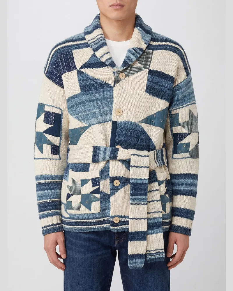 Ralph Lauren Cardigan mit Schalkragen aus Baumwolle und Leinen Blau