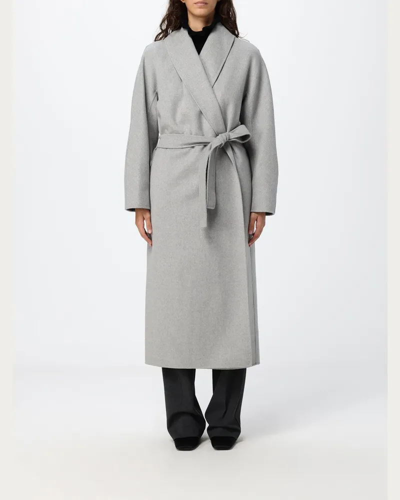 Max Mara Langer Bademantel-Mantel aus reiner Wolle mit Gürtel Grau