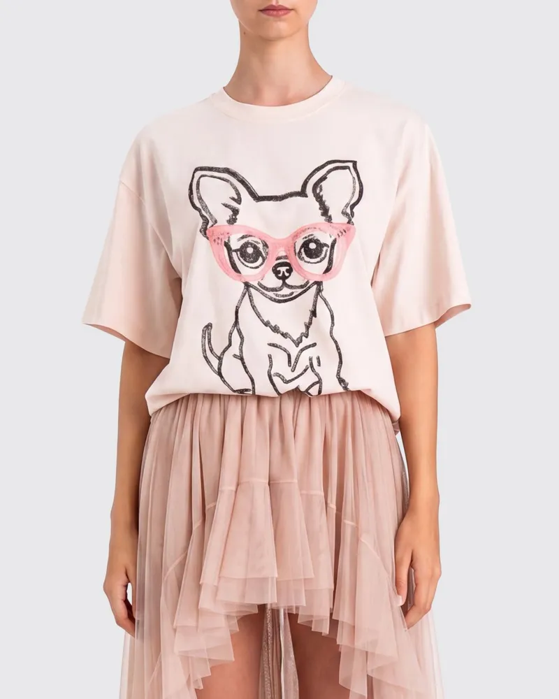 Twin-Set Baumwoll-T-Shirt mit Hunde-Print Pink