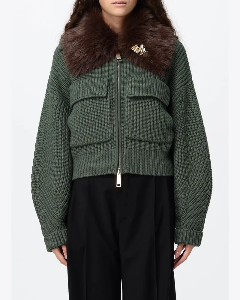 Liu Jo Wollmisch-Cardigan mit Pelzkragen und Reißverschluss Grün