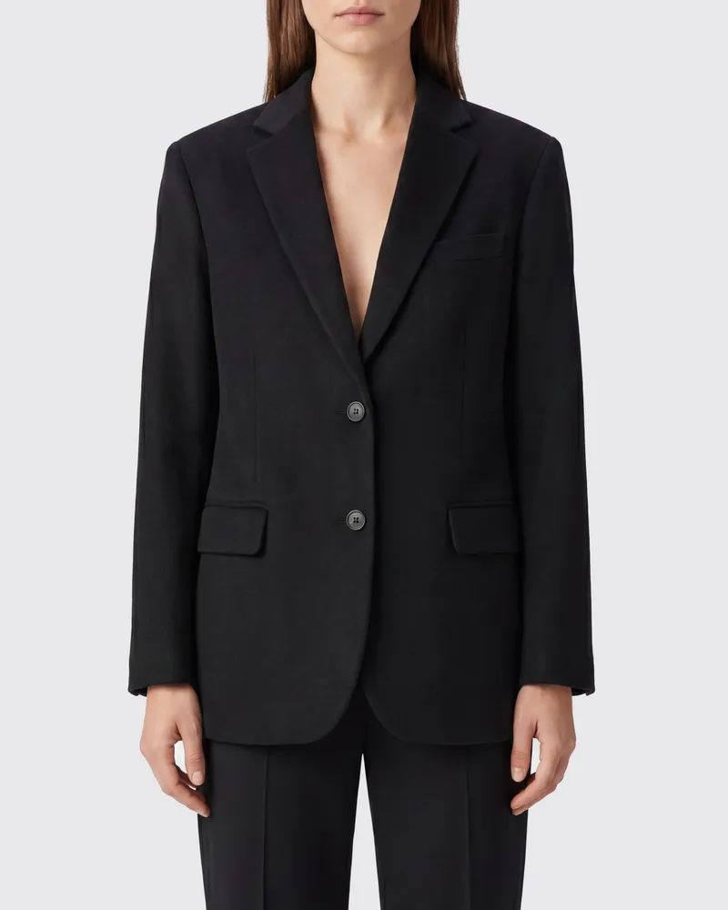 Anine Bing Einreihiger Quinn Blazer aus Woll-Kaschmir-Mischung mit Revers Schwarz