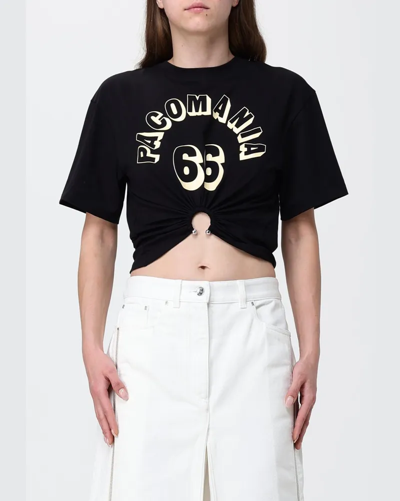 Paco Rabanne Bedrucktes Baumwoll-T-Shirt Schwarz