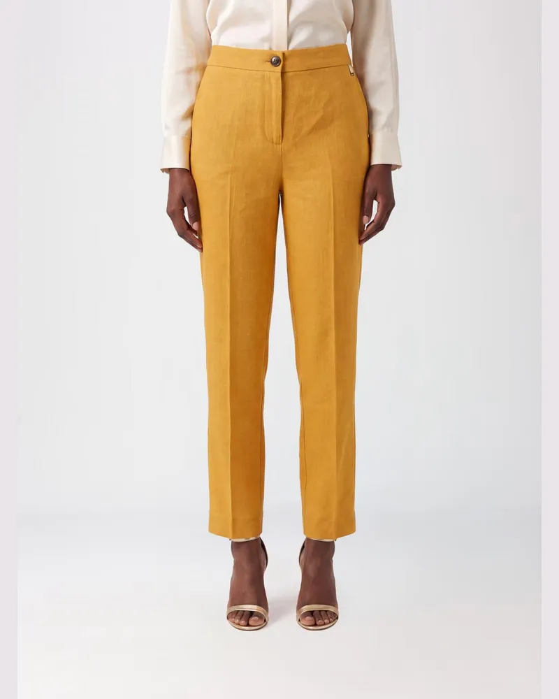 Herno Hoch taillierte, schmal geschnittene Cropped-Hose aus Leinen mit maßgeschneidertem Schnitt Orange
