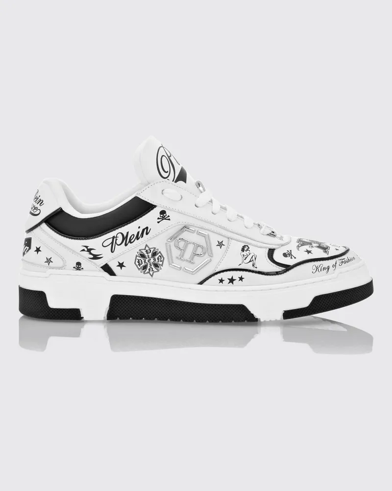 Philipp Plein Low-Top-Sneaker aus Glattleder mit grafischem Logoprint Weiß