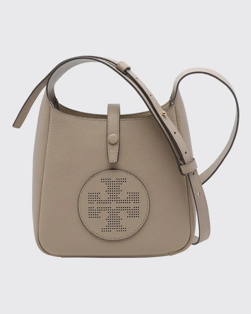 Tory Burch Miller Swing Schultertasche aus Kalbsleder mit Double T-Logo Grau