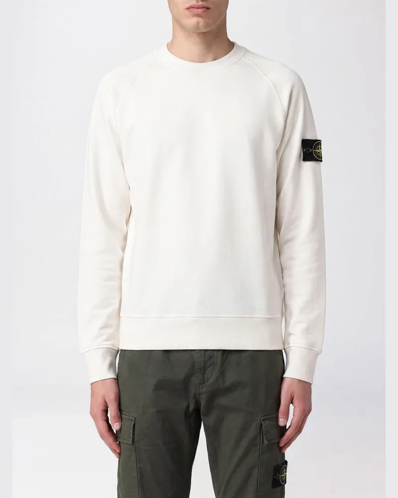 Stone Island Baumwoll-Sweatshirt mit Rundhalsausschnitt und Compass-Logo von Weiß