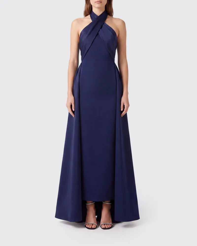 Solace London Langes Cady-Abendkleid mit Neckholder von Blau