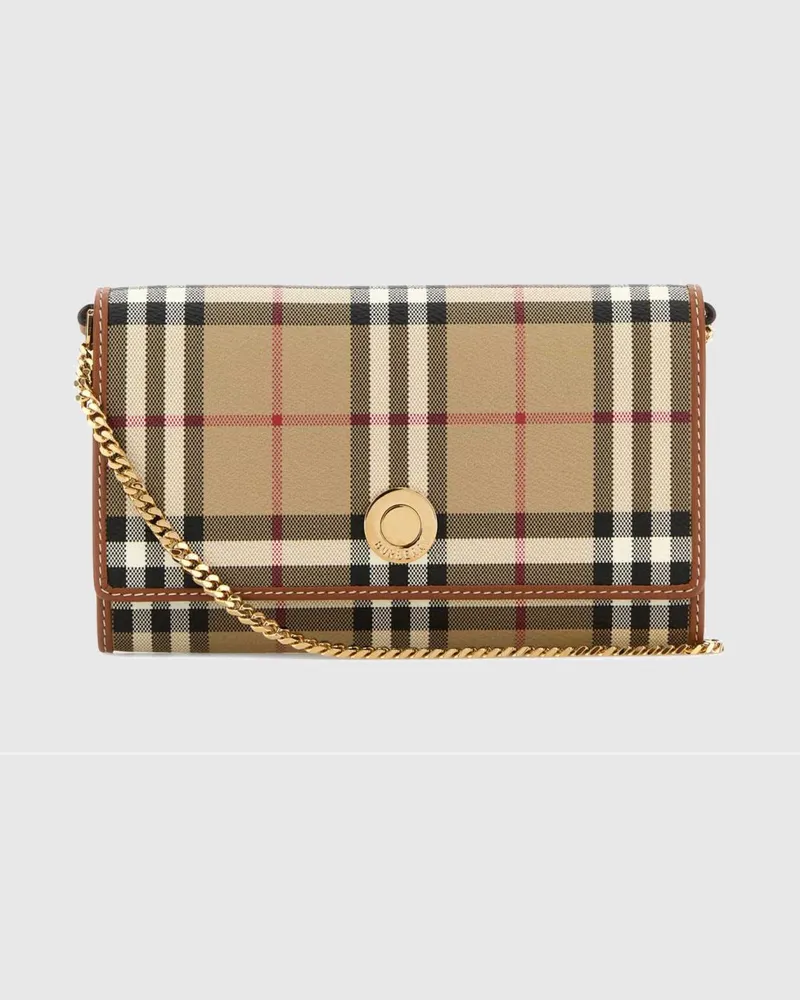 Burberry Wallet on Chain Tasche von aus beschichteter Baumwolle mit Check-Muster Braun