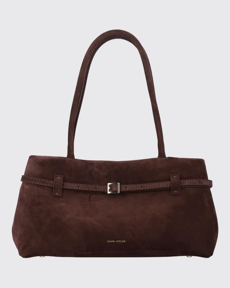 Manu Atelier Le Cambon East West Schultertasche aus Kalbsleder und Veloursleder Braun