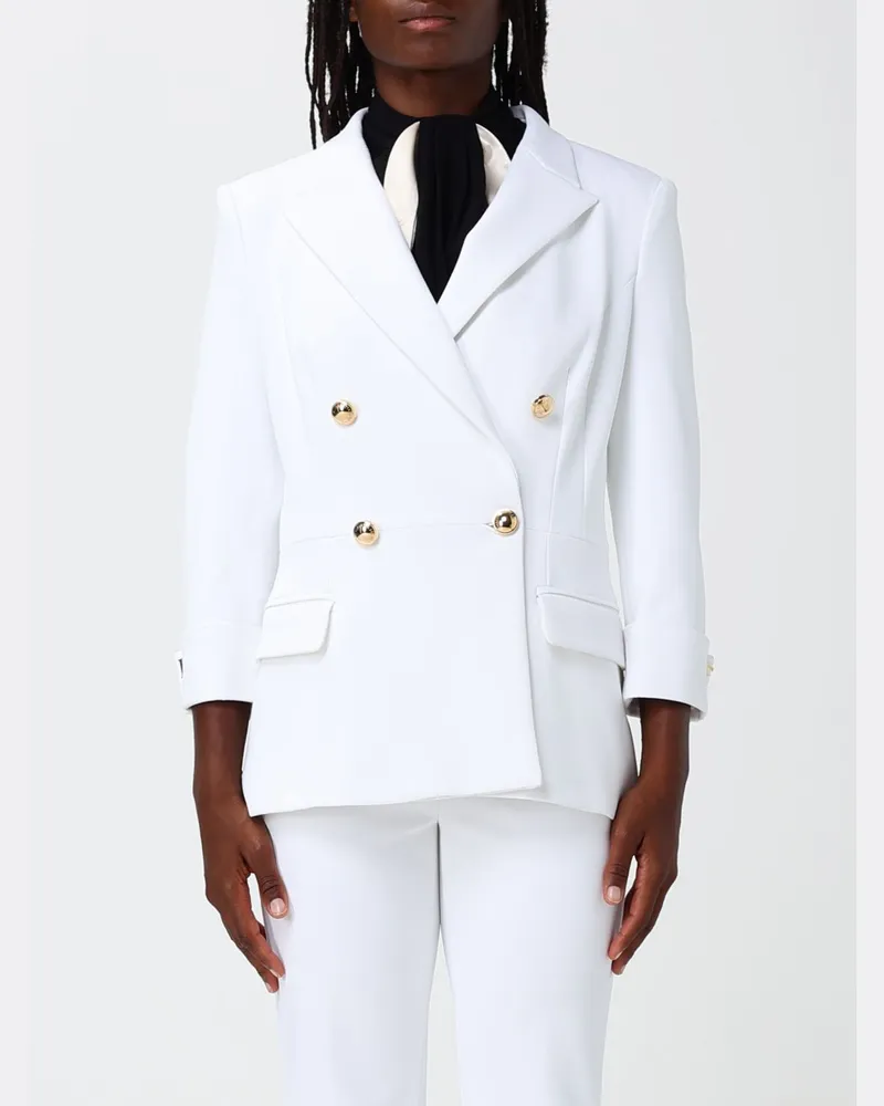 Elisabetta Franchi Slim Fit Doppelreiher-Blazer aus Crêpe mit Spitzrevers Ivory