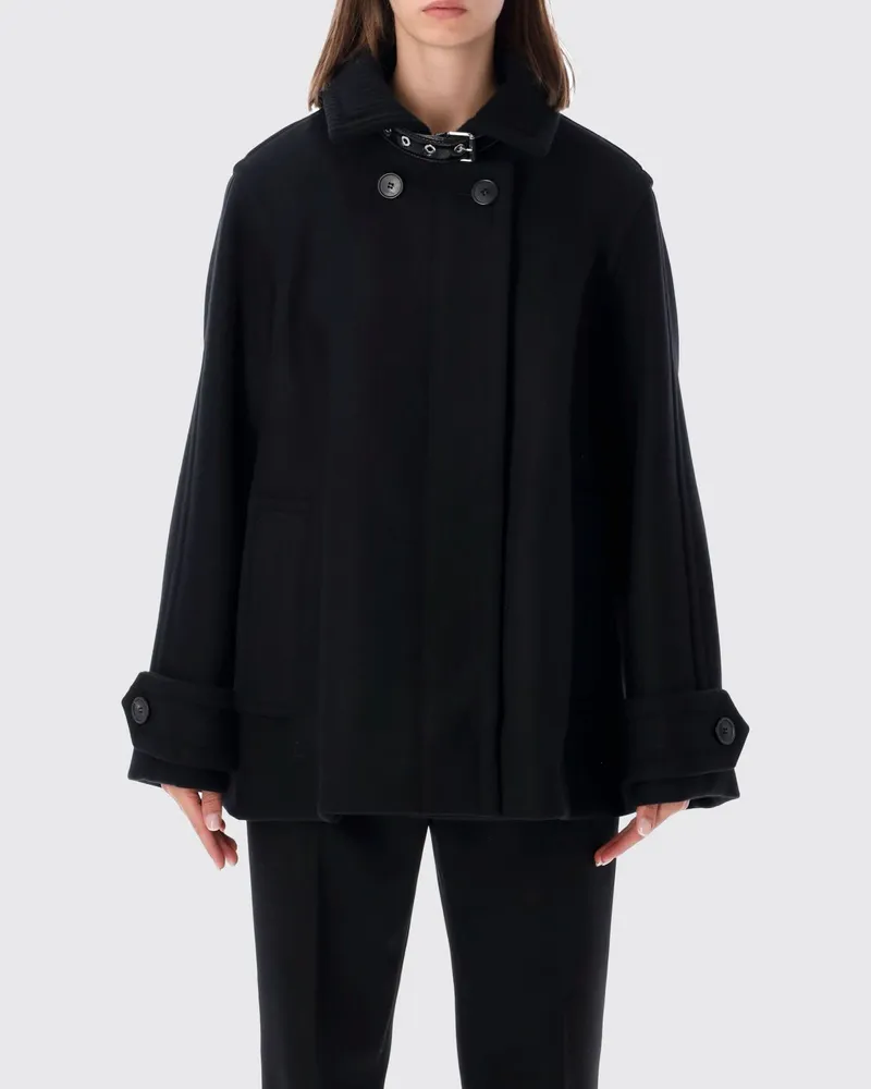 Lanvin Kurzer Zweireiher-Mantel aus einer Woll-Kaschmir-Mischung mit Riegelmanschetten Schwarz