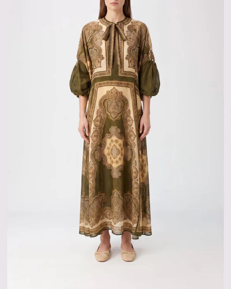 Zimmermann Midi-Tunika aus Seide mit ethnischem Print und Ballonärmeln Grün