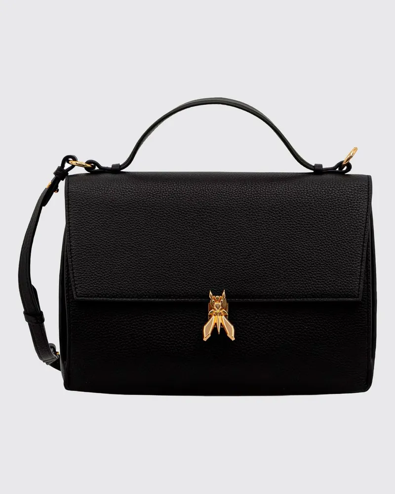 Patrizia Pepe Handtasche aus genarbtem Leder mit Fly-Logo-Schnalle und abnehmbarem Riemen Schwarz