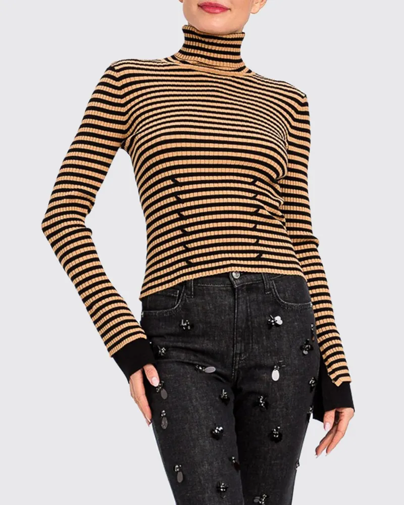 Twin-Set Gestreifter Slim Fit Rollkragenpullover von aus Viskosemischung Kaffee