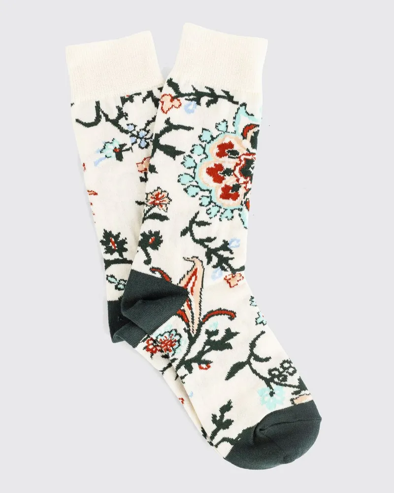 Sacai Wadenhohe Socken aus Stretch-Baumwolle mit Blumenmuster Ivory