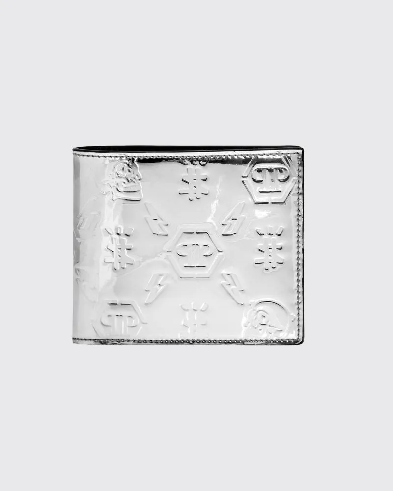 Philipp Plein PP Brieftasche aus laminiertem Kalbsleder Silber