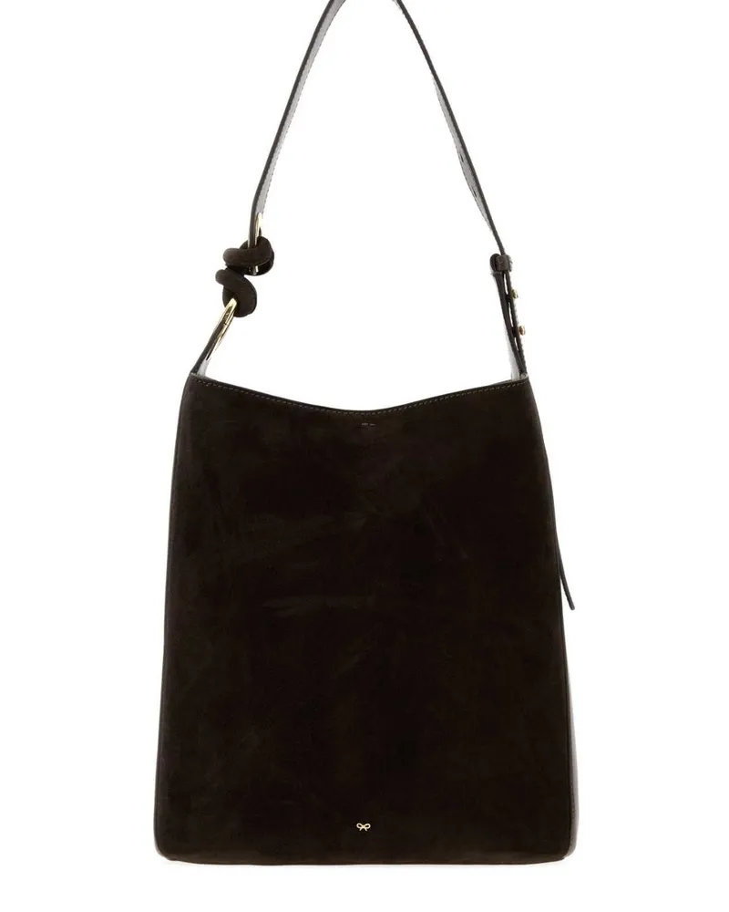 Anya Hindmarch Ringo Schultertasche aus Wildleder mit verstellbarem Henkel Beige