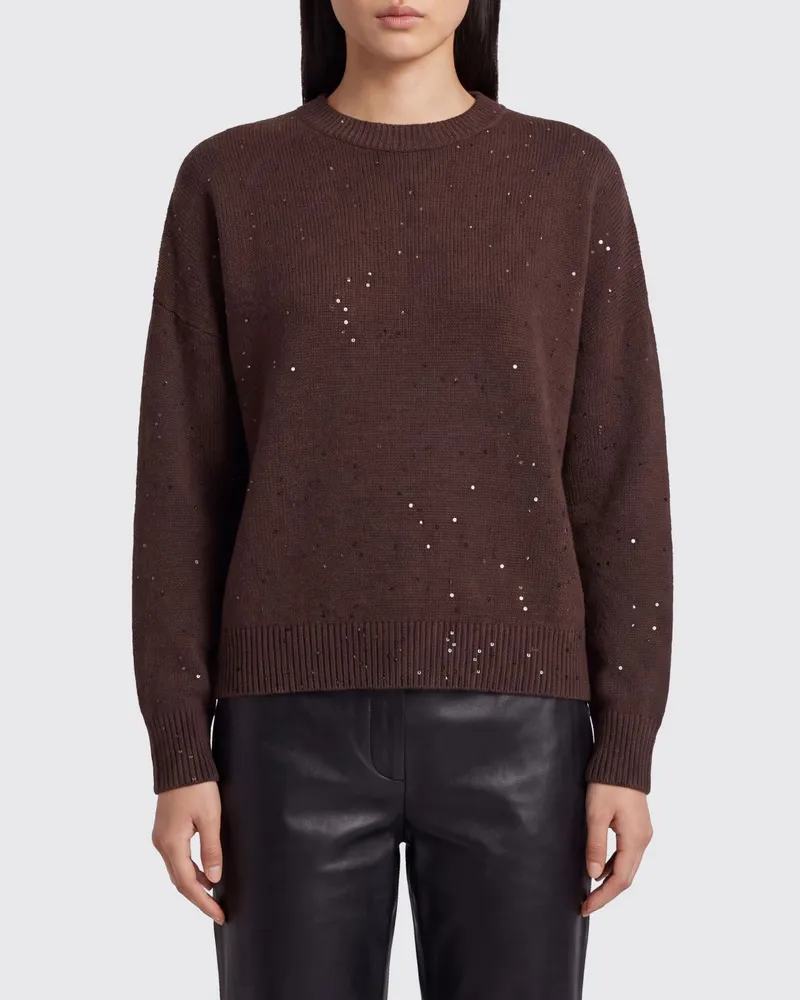 Brunello Cucinelli Pullover mit Rundhalsausschnitt aus Kaschmir und Seide mit Pailletten Braun