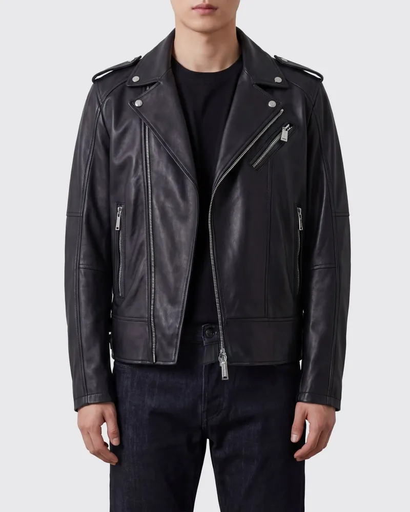 Dsquared2 Bikerjacke aus schwarzem Leder mit seitlichem Reißverschluss und Schulterklappen Schwarz