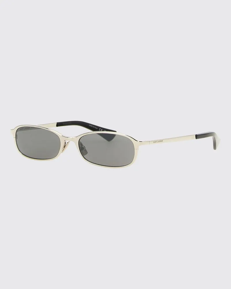 Saint Laurent Abgerundete Sonnenbrille aus Metall und Acetat mit graviertem Logo Grau