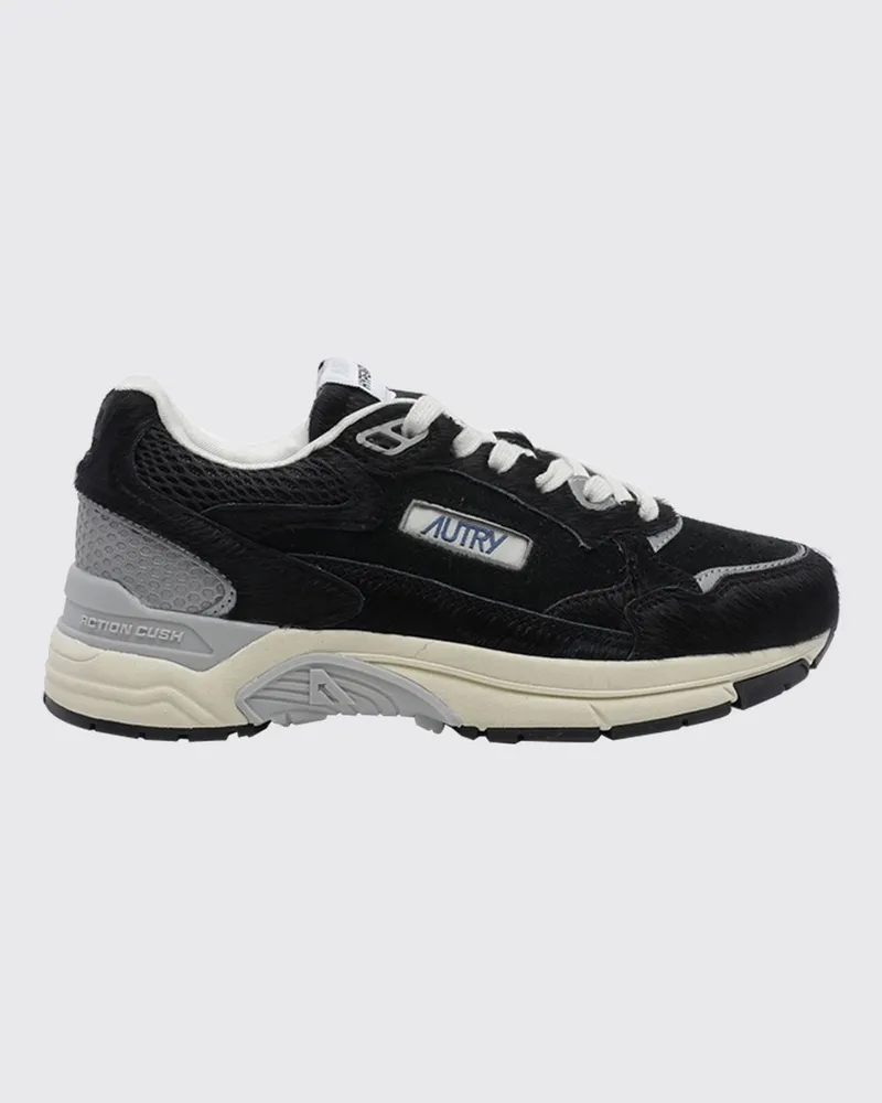 AUTRY Hyperway Low-Top-Sneakers aus Leder und Mesh mit gezackter Sohle Schwarz