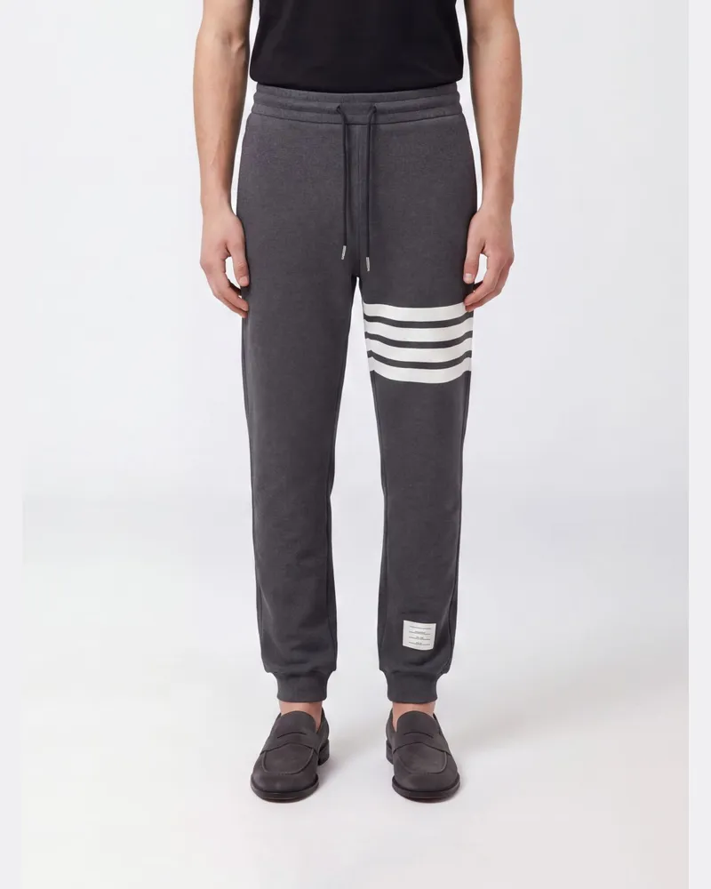 Thom Browne Baumwoll-Jogginghose von mit Bar-Motiv und Kordelzug in der Taille Grau