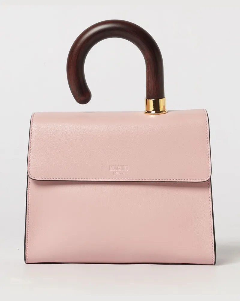 Moschino Mini-Handtasche aus glattem Lammleder mit Schultergurt Pink