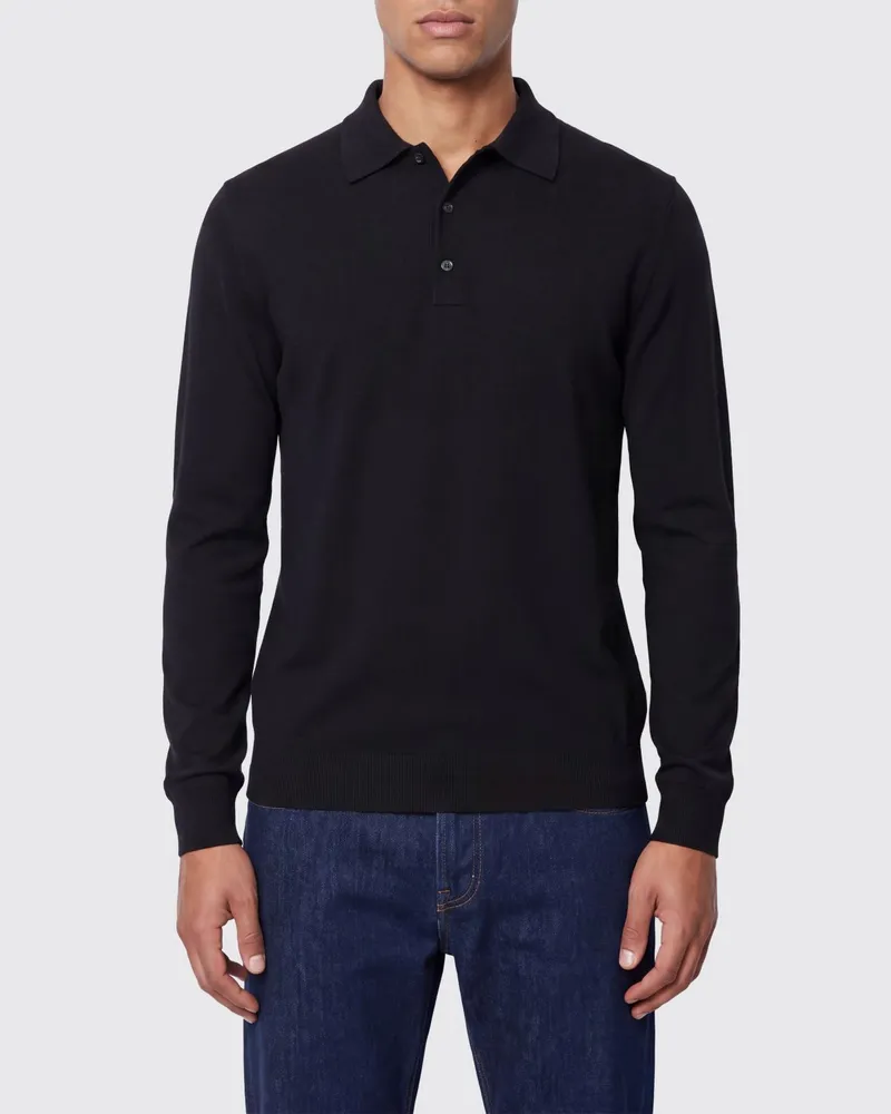 Roberto Collina Strick-Poloshirt aus Merinowolle von mit 3-Knopf-Leiste Schwarz