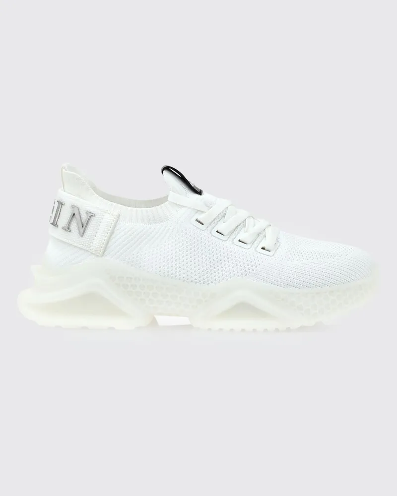Philipp Plein Niedrige Sneakers aus Häkelstrick mit elastischem Knöchelbereich und Logo Weiß