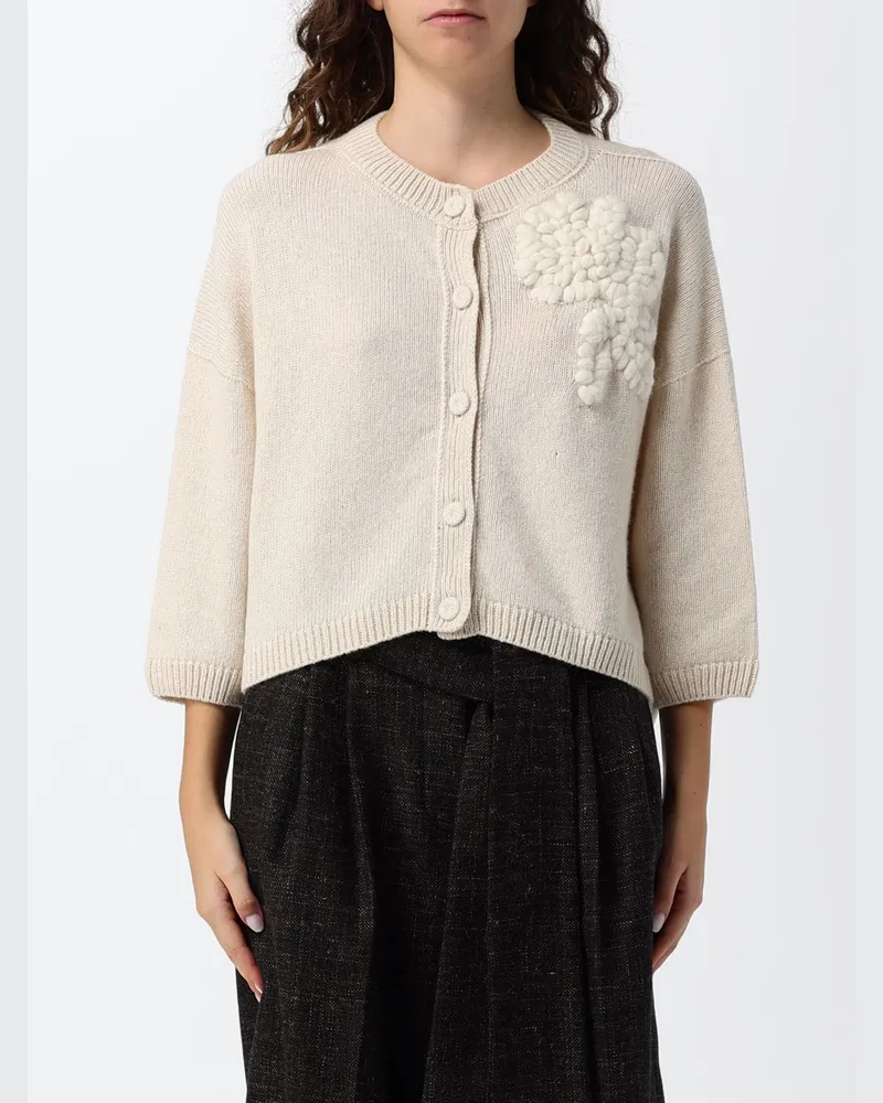 Liviana Conti Cardigan aus Kaschmirmischung mit Stickerei und überschnittenen Schultern Beige