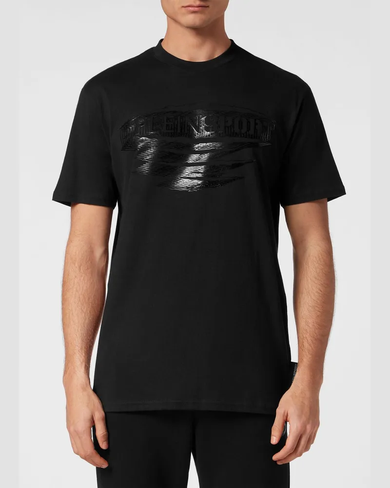 Philipp Plein Baumwoll-T-Shirt mit Rundhalsausschnitt und Ton-in-Ton-Logoprint Schwarz