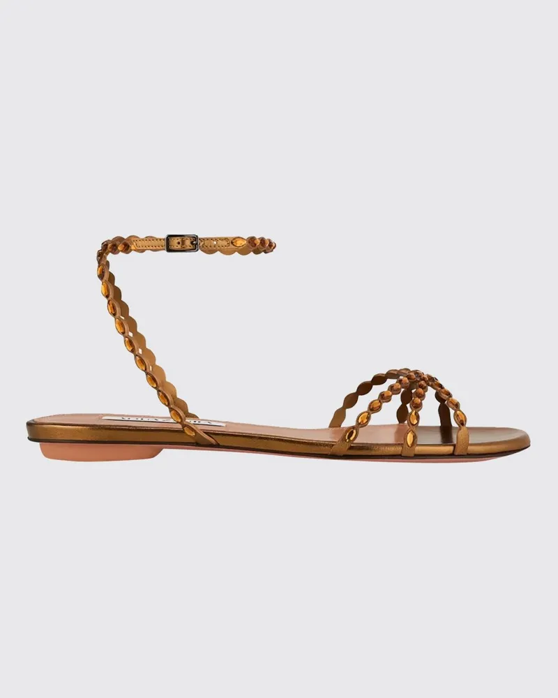 Aquazzura Flache Sandalen Love Struck aus laminiertem Leder mit Strass Gold