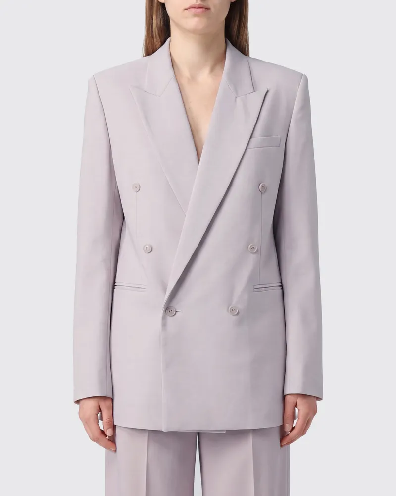 FRANKIE Shop Kurzer zweireihiger Wollmischblazer mit fallendem Revers Pink