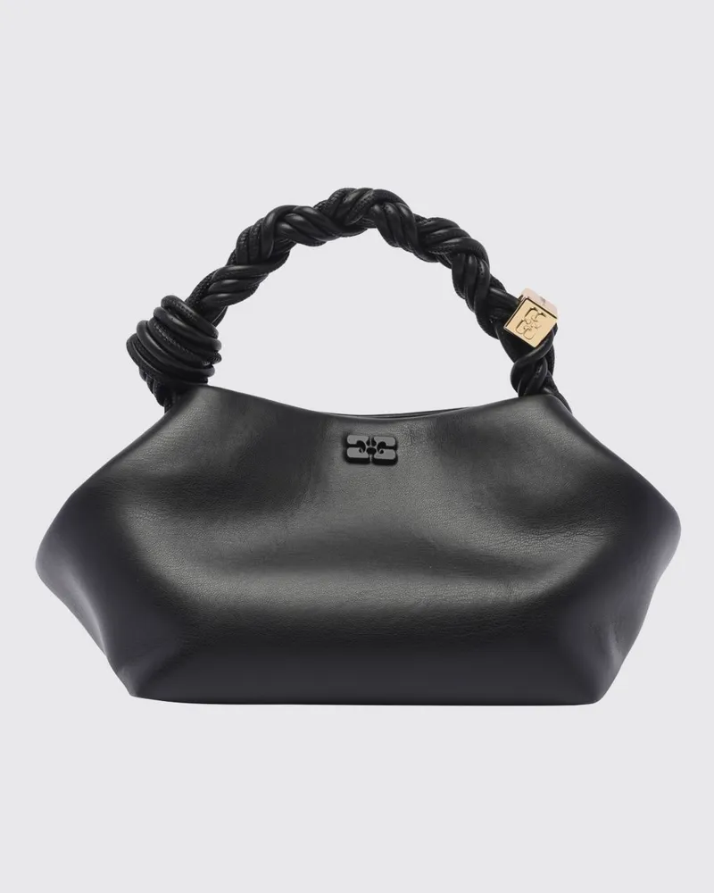 Ganni Bou Handtasche aus recyceltem Leder mit geflochtenem Griff und Logo Schwarz