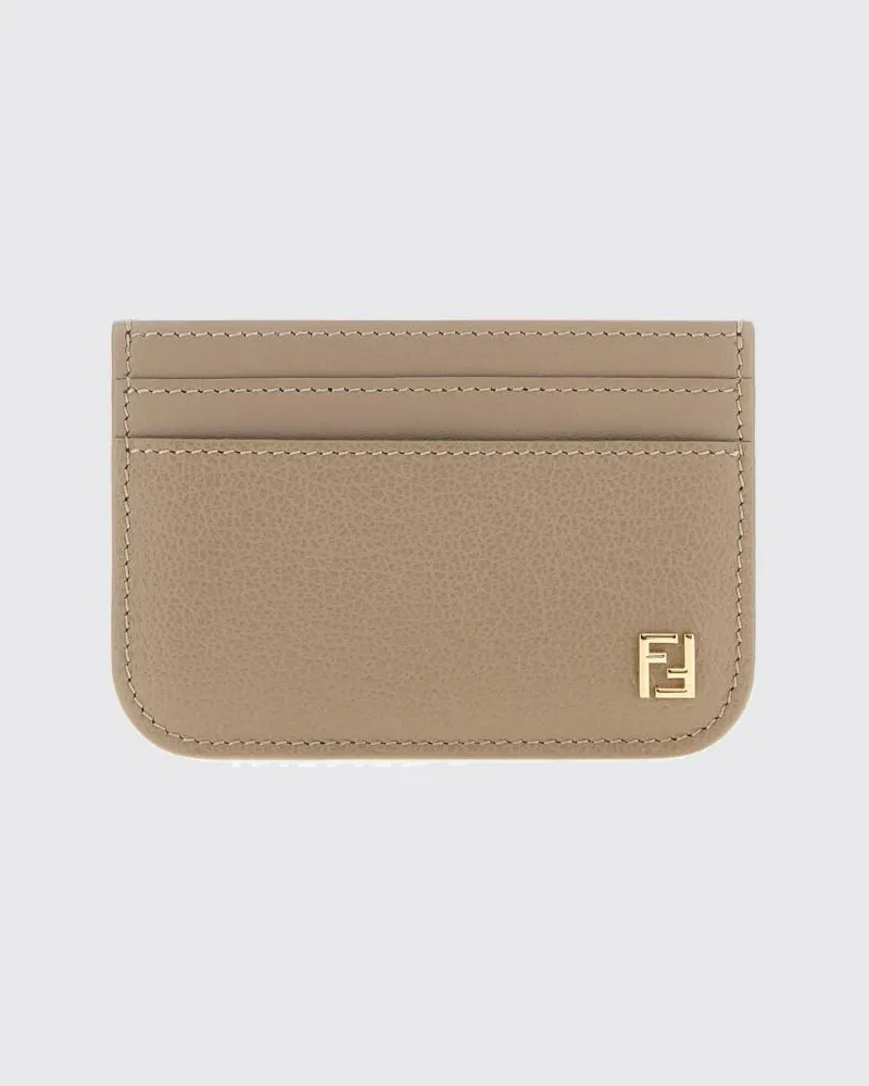 Fendi Kartenetui aus Kalbsleder mit goldfarbenem FF-Logo Taubengrau