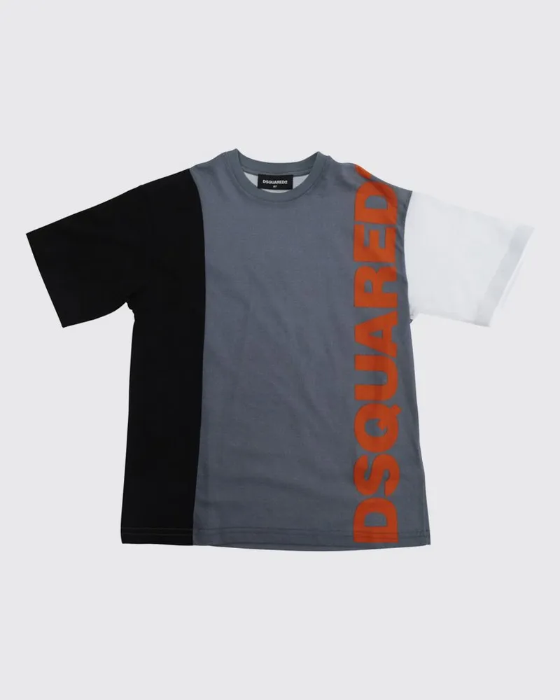 Dsquared2 Zweifarbiges Baumwoll-T-Shirt für Jungen mit abstraktem Logo-Print Grau